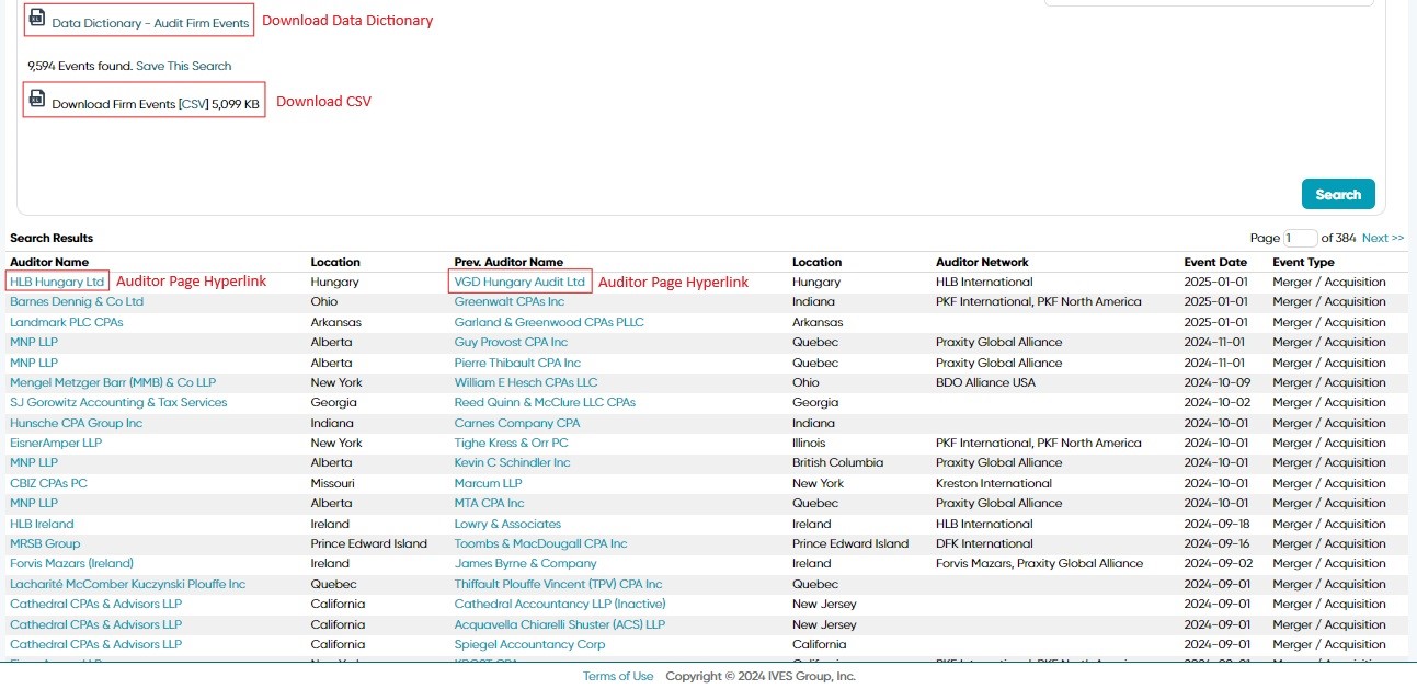 Audit Firm Events Screenshot