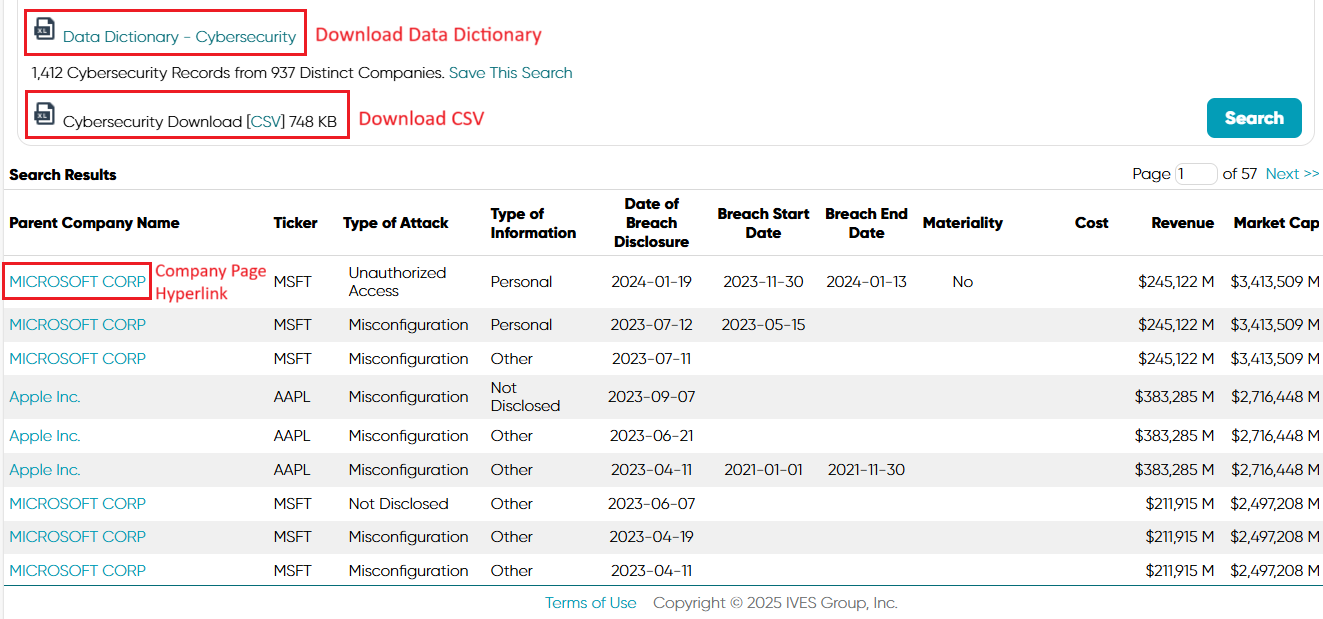 Cybersecurity Database Screenshot